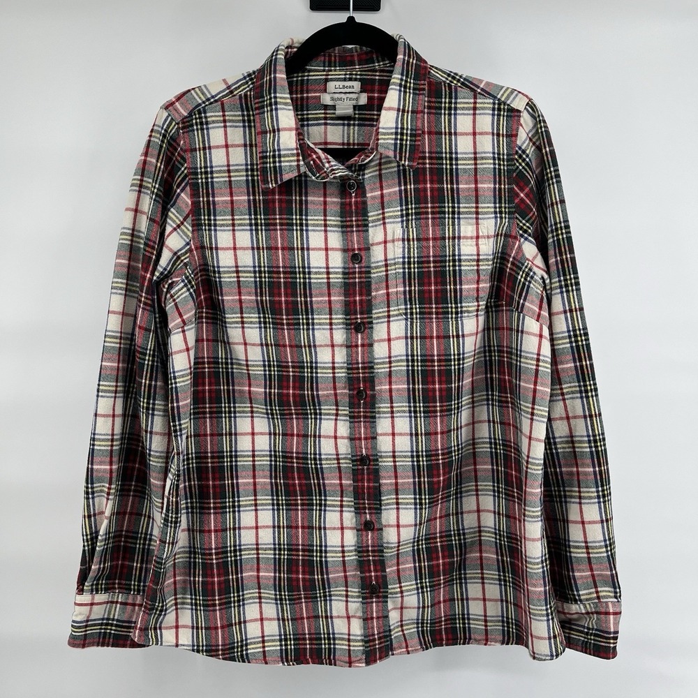 L.L. Bean Women's Large Scotch Plaid Flannel Shirt Slightly Fitted Button Down